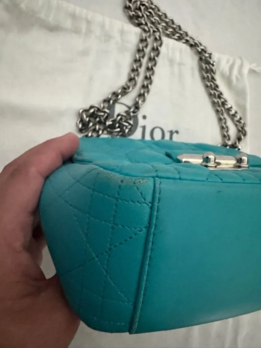 Authentic Dior Miss Dior Cannage Turquoise Blue Leather Shoulder Crossbody Bag